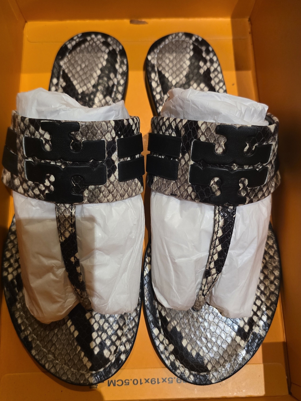 Tory Burch Snake-Print Thong Sandals with Black Logo